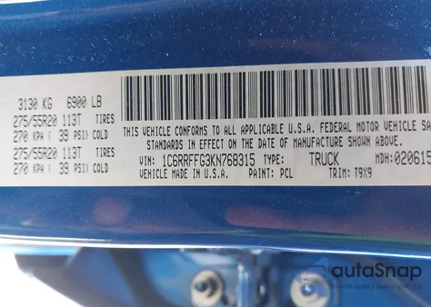 2019 Ram 1500 Big Horn/Lone Star 4X4 5'7 Box from USA, damaged, VIN 1C6RRFFG3KN768315